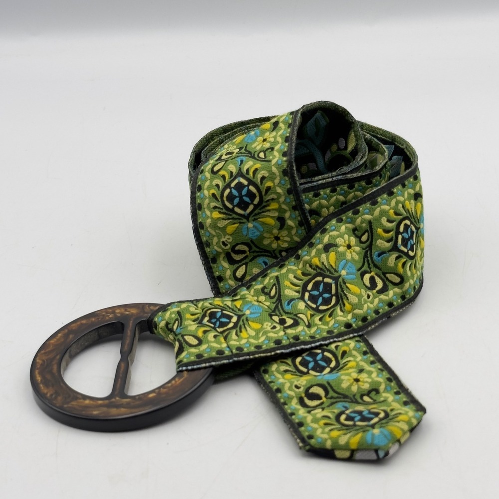 Woven Tapestry Belt Green Floral Paisley Vtg Style 42in Boho Cinch Cottagecore